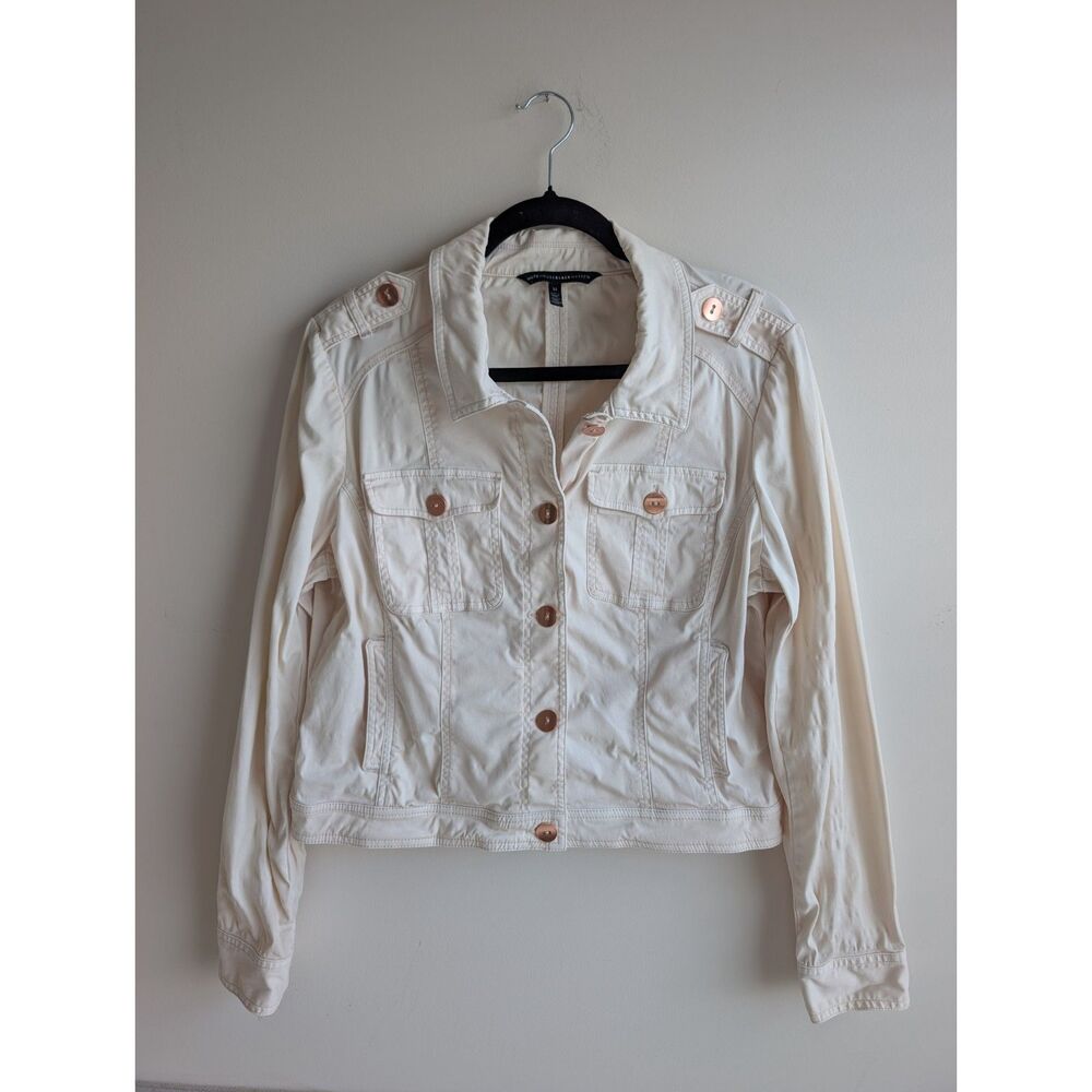 White House Black Market Women's 14 Cream Utility Jacket Stretch Cotton Military